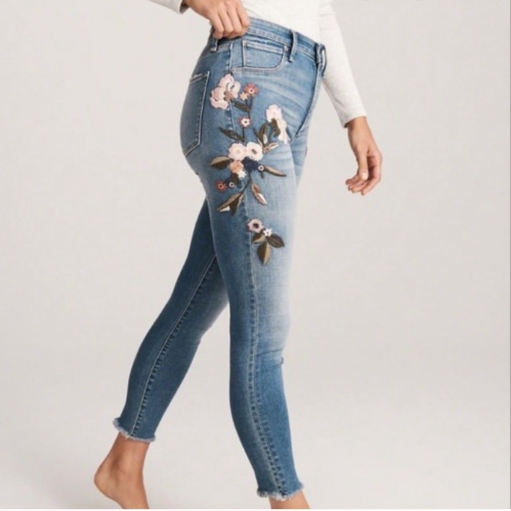 A&F High-Rise Embroidered Skinny Jeans